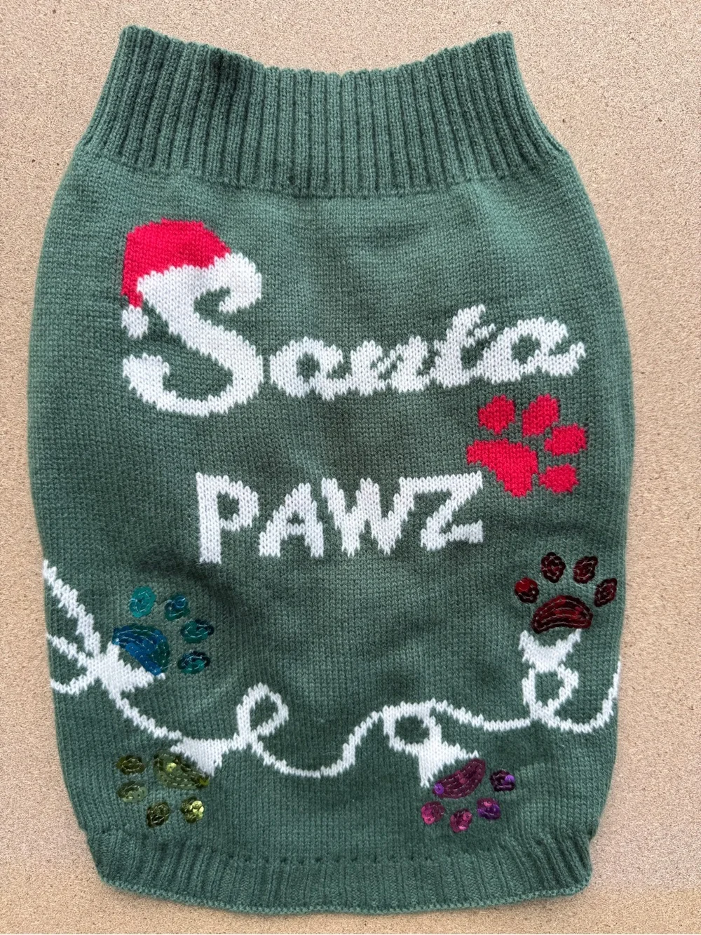 Santa Pawz Dog Sweater Green Sequins M